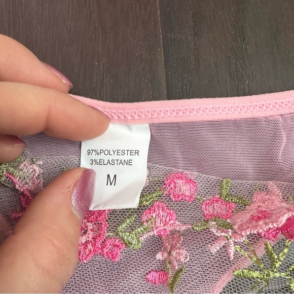 New Floral Embroidered Pink Lingerie Set garden coquette Fairycore M - Picture 4 of 4